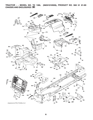 Деталировка шасси и корпуса CHASSIS AND ENCLOSURES Husqvarna TC 138L 96051018900