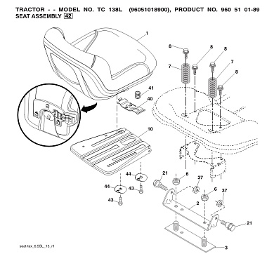 Деталировка сиденье в сборе SEAT ASSEMBLY Husqvarna TC 138L 96051018900